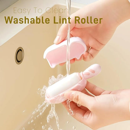 Bear Shaped Lint Roller - Washable & Reusable Sticky Roller with Strong Adhesion for Pet Hair Lint Dust Removal on Clothes Sofa Car Includes Fabric Shaver Travel Size (1, Pink)
