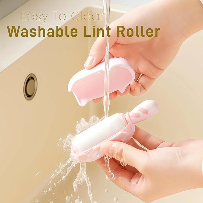 Bear Shaped Lint Roller - Washable & Reusable Sticky Roller with Strong Adhesion for Pet Hair Lint Dust Removal on Clothes Sofa Car Includes Fabric Shaver Travel Size (1, Yellow)