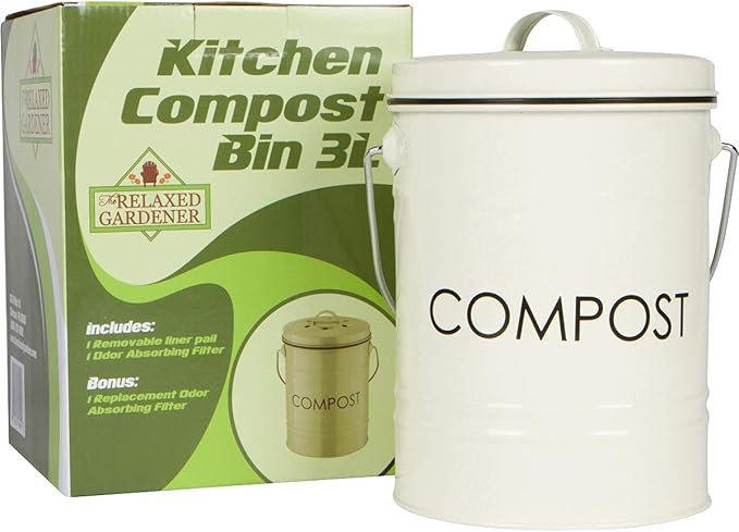 Kitchen Compost Bin (0.8 Gallon) - Rust Proof and Leak Proof Countertop Compost Bucket with Lid, No Smells Organic Waste Bin for Rustic Country and Farmhouse Style Kitchens