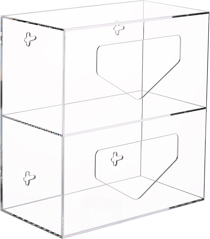 Trash Bag Dispenser with 2 Compartment, Wall Mounted Double Garbage Bag Dispenser Roll Holder Under Sink for Kitchen Cabinet - Acrylic Trash Bag Organizer Dispenser, Clear