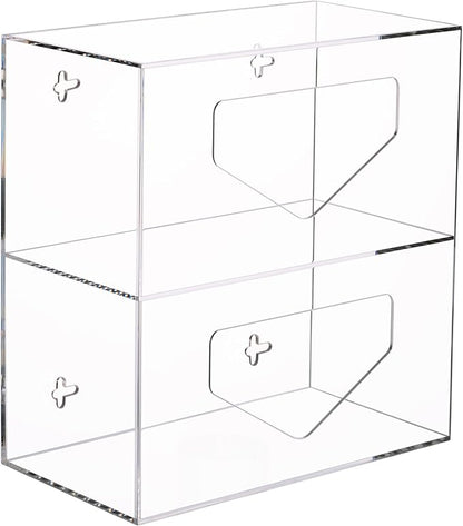 Trash Bag Dispenser with 2 Compartment, Wall Mounted Double Garbage Bag Dispenser Roll Holder Under Sink for Kitchen Cabinet - Acrylic Trash Bag Organizer Dispenser, Clear