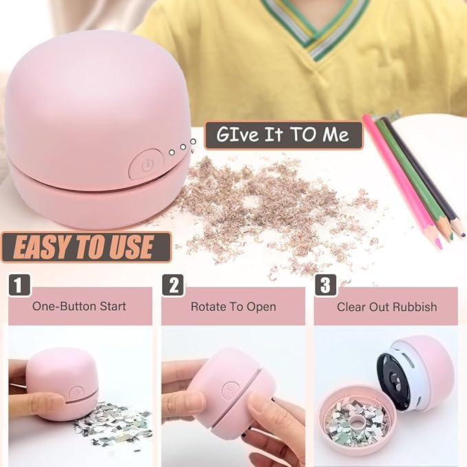 YUNYILAN Desktop Vacuum Cleaner USB Recharging, Portable Mini Vacuum Cleaner for Cleaning Eraser Crumbs, Dust, Crumbs, Computer Keyboard and Car (Pink)