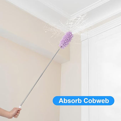 Extendable Dusting Wand with Extendable Pole and Bendable Head, 27-76cm/10.6-30'' Washable Furniture Duster Retractable Duster with Handle for Cleaning