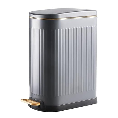 SYNCVIBE Slim Bathroom Trash Can with Soft Close Lid Stainless Steel Garbage Can Step Trash Bin with Removable Inner Bucket for Bedroom, Office, Kitchen (Matt Grey, 3.5 Gallons)