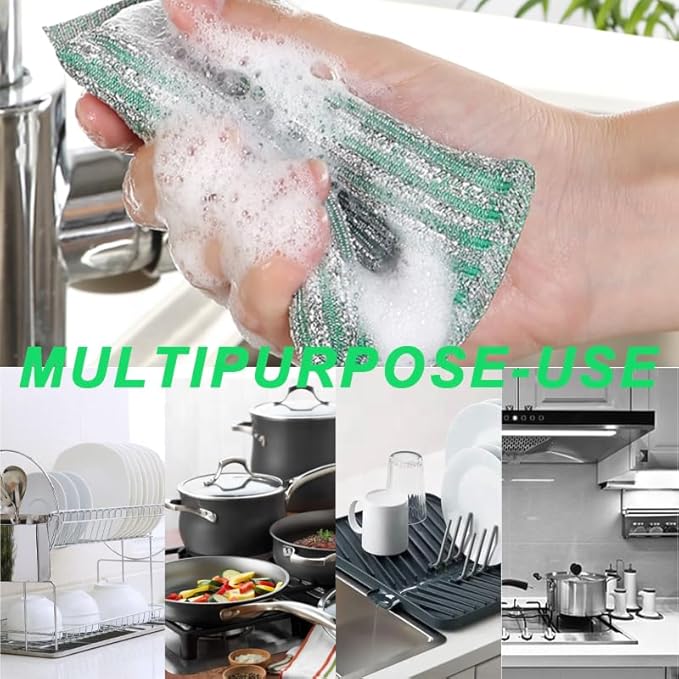 Swift-Scrub Non-Scratch Wire Steel Scrubber for Sustainable Cleaning of Utensils, Dishes, Counters, Sinks and Wet and Dry Cleaning Multipurpose Dish Wash Scrubber | (Scrub Sponge, 4)