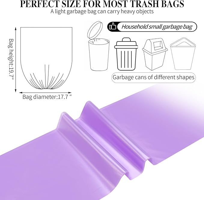 3 Rolls Small Trash Bags - 60 Counts Durable 4 Gallon Small Garbage Bags for home office kitchen Bathroom Bedroom Trash Can liners（Purple）
