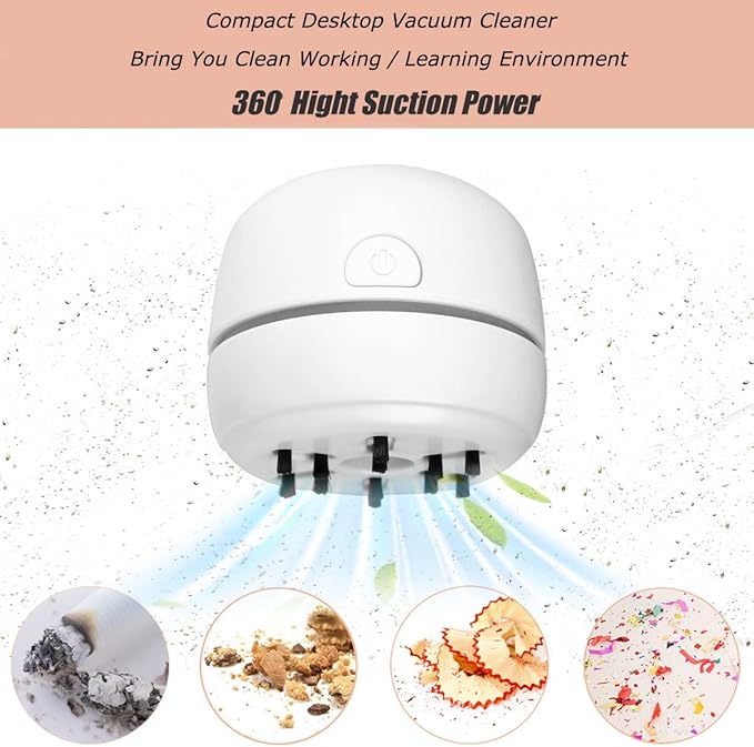 YUNYILAN Desktop Vacuum Cleaner USB Recharging, Portable Mini Vacuum Cleaner for Cleaning Eraser Crumbs, Dust, Crumbs, Computer Keyboard and Car (White)