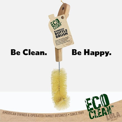 LOLA Bamboo Bottle Brush, Ergonomic Durable Bamboo Handle, Non Scratch, Easy Storage, Bristles Made from Recycled Soda/Water Bottles - 1 Pack