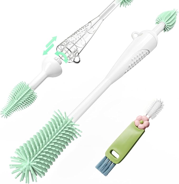 Food-Grade Silicone Cleaning Brush Kit, 6 in 1 Cup Lid Cleaning Brush, Portable Bottle Brush Set, Water Bottle Cleaner for Bottles and Crevices, No Scratch Baby Bottle Brush Tool for Home and Travel