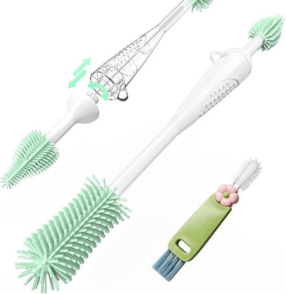 Food-Grade Silicone Cleaning Brush Kit, 6 in 1 Cup Lid Cleaning Brush, Portable Bottle Brush Set, Water Bottle Cleaner for Bottles and Crevices, No Scratch Baby Bottle Brush Tool for Home and Travel