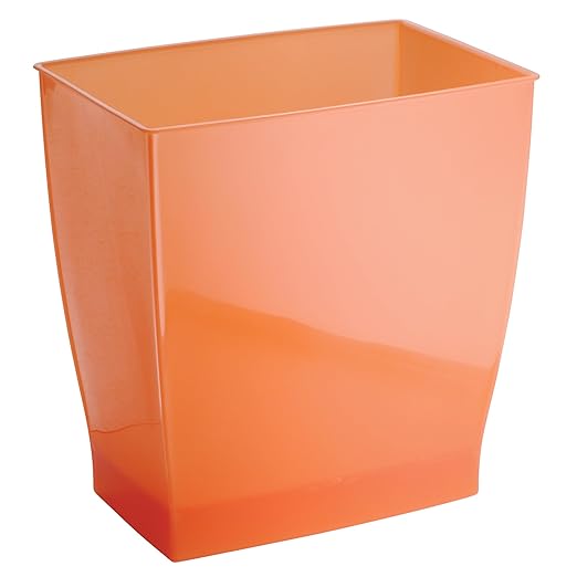 iDesign Small Plastic Bathroom Trash Can, Slim Rectangle Garbage Bin for Bedroom, Office, Dorm, Orange