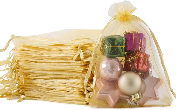 Meowoo 100PCS Organza Bags, 4x6in Small Mesh Bags Drawstring, Mesh Gift Bags Drawstring for Jewelry, Candy, Christmas, Sachets, Festivals, Bathroom Soaps, Makeup Organza, Wrapping Supplies(beige)