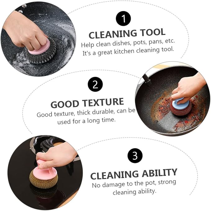 8pcs Steel Wire Cleaning Balls Kitchen Scrubber for Pots Pans Stove Bathroom Stain Removal Tool Random Color