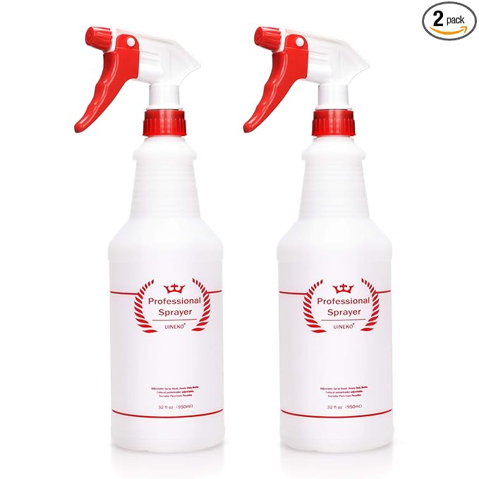 Plastic Spray Bottle 2 Pack, 32 Oz, All-Purpose Heavy Duty Spraying Bottles Leak Proof Mist Empty Water Sprayer for Cleaning Solution, Essential Oils, Hair, Planting, Pet with Adjustable Nozzle - Red