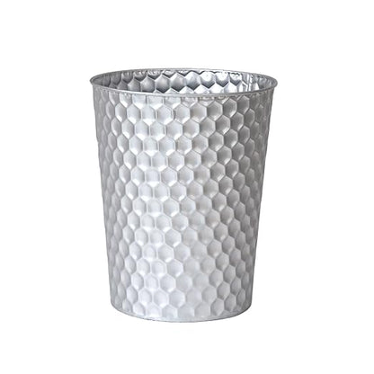 Venalys Small Metal Trash Can Wastebasket, Decorative Honeycomb Garbage Can Waste Basket, Modern Farmhouse Round Trash Bin for Bathroom, Bedroom, Kitchen and Office (Silver)