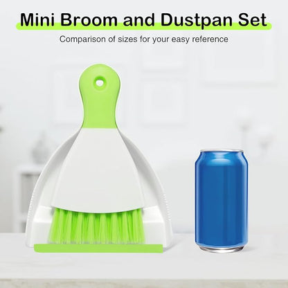 NACENA Mini Dustpan and Brush Set, Small Broom and Dustpan Set Dust Pan and Mini Hand Broom Dustpan and Broom Combo Compact for Home Table Keyboards Sofa Kitchen, Green