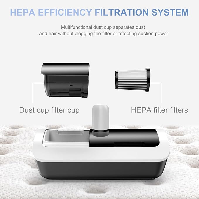 Mattress Vacuum Bed Vacuum Cleaner with UV 18000pa Super Suction Power，HEPA Filter 253.7nm UV-C Light & 30000 RPM/Min Brushroll Rotation & Heating & Ultrasonic Quintuple Tech (Corded)