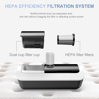 Mattress Vacuum Bed Vacuum Cleaner with UV 18000pa Super Suction Power，HEPA Filter 253.7nm UV-C Light & 30000 RPM/Min Brushroll Rotation & Heating & Ultrasonic Quintuple Tech (Corded)