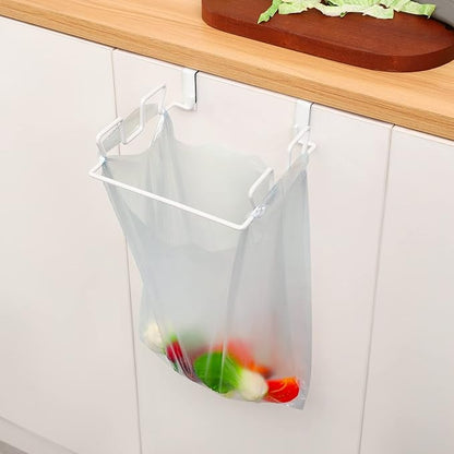 KES Trash Bag Holder Over the Cabinet Door Organizer, Kitchen Plastic Bags Holder Metal Garbage Bag Holders Over the Door White, KUR525-WH