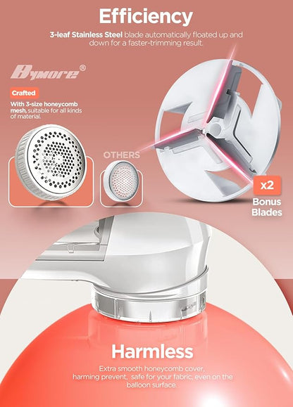 Bymore Fabric Shaver, Lint Remover, Lint Shaver Defuzzer Sweater Shaver for Clothes and Furniture with AC Adapter Pill Fuzz Remover-White