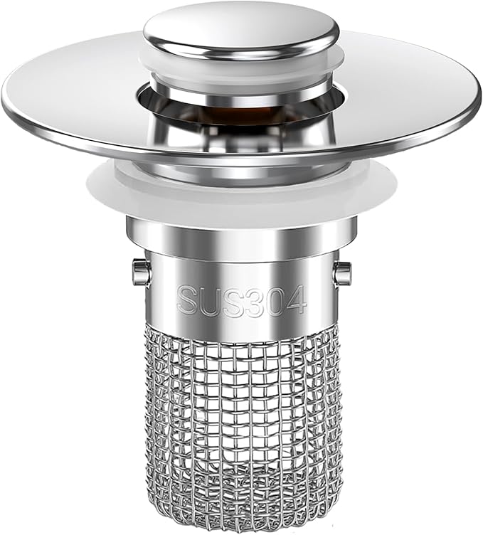 Bathroom Sink Drain Strainer, Pop-up Sink Drain Strainer with Removable Stainless Steel Strainer Basket Hair Catcher, Bathroom Sink Strainer for Bathroom Sink Stopper Replacement(1PCS)