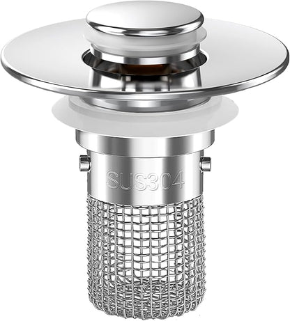 Bathroom Sink Drain Strainer, Pop-up Sink Drain Strainer with Removable Stainless Steel Strainer Basket Hair Catcher, Bathroom Sink Strainer for Bathroom Sink Stopper Replacement(1PCS)