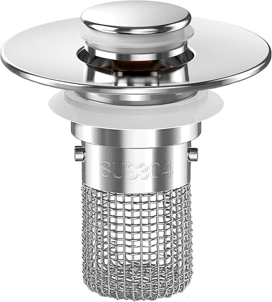 Bathroom Sink Drain Strainer, Pop-up Sink Drain Strainer with Removable Stainless Steel Strainer Basket Hair Catcher, Bathroom Sink Strainer for Bathroom Sink Stopper Replacement(1PCS)