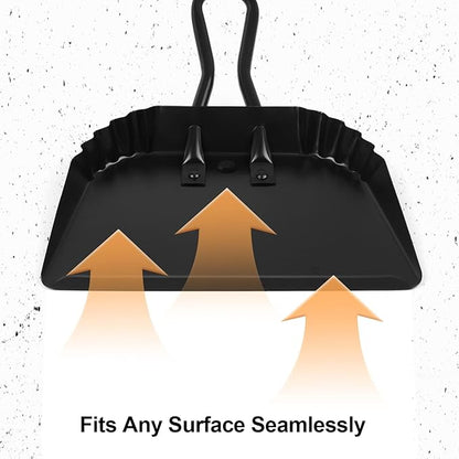 Dust Pan and Brush Set-Handheld Angled DustPan and Hand Broom Set, Large dust pan with handle,Heavy Duty Metal Dustpan and Brush Set Home For Small Item Sweeping Rubber Coated Easy to Grasp Handle
