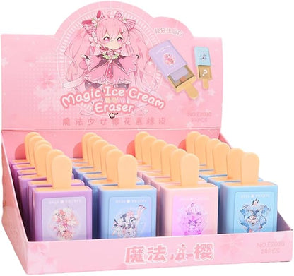 4pcs - Creative Ice Cream Styling Stationery Eraser Gradient Children's Fun Eraser-Magic Girl Magic Eraser (4 Pieces)