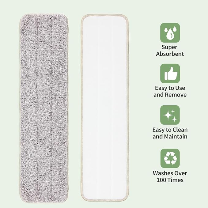 CQT Replacement Washable Microfiber Mop Pads Flat Floor Reusable 18 Inch for Floor Care System 2 Wet and 2 Dry Mop Pads Packed (18")