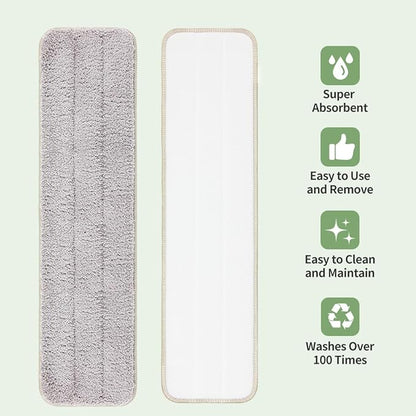 CQT Replacement Washable Microfiber Mop Pads Flat Floor Reusable 18 Inch for Floor Care System 2 Wet and 2 Dry Mop Pads Packed (18")