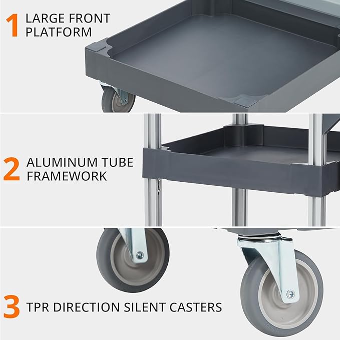 Commercial 3-Shelf Janitorial Cart with 2 Cabinets/Shelves, Commercial Traditional Wheeled Cleaning Cart with Cover and Oxford Bag, 300 Lb Capacity, Suitable for Schools, Hotels, Apartments