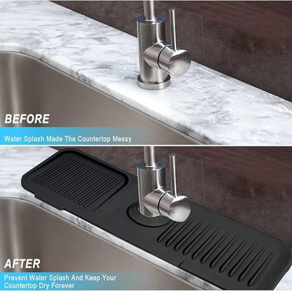 Sink Splash Guard, Silicone Sink Faucet Mat Sink Accessories Faucet Absorbent Mat for Kitchen, Bathroom, Sink Sponge Holder (Black)