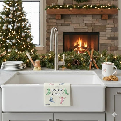 Christmas Holiday Ski Collection Swedish Dishcloth, Reusable Paper Towel, Super Absorbent Cellulose Sponge, Washable Kitchen Cleaning Cloth (Ski Lodge - 4 Pack)