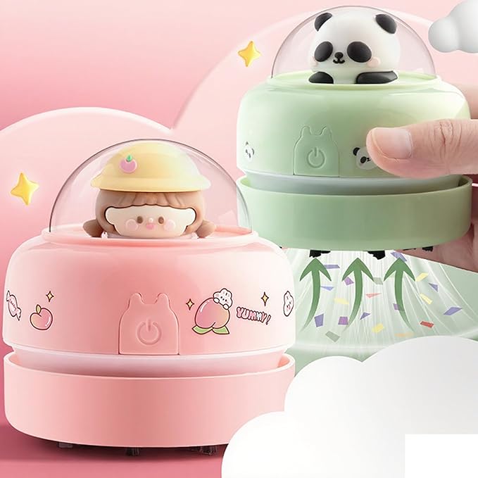 Desktop Mini Cute Vacuum Cleaner, Portable Cartoon Cleaner and Dust Sweep, Table Dust Sweeper Energy Saving, Design for Keyboard, Home, School, Office (Green)
