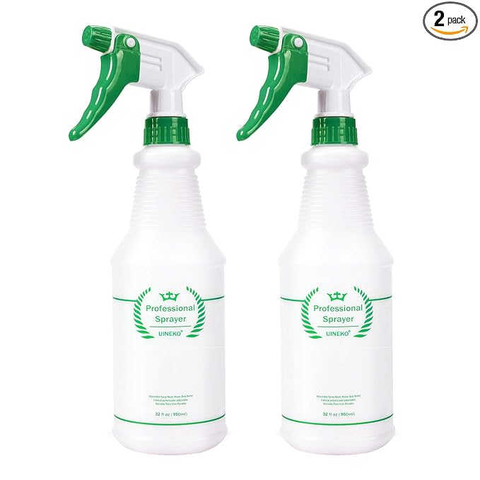 Plastic Spray Bottle 2 Pack, 32 Oz, All-Purpose Heavy Duty Spraying Bottles Leak Proof Mist Empty Water Sprayer for Cleaning Solution, Essential Oils, Hair, Planting with Adjustable Nozzle - Green