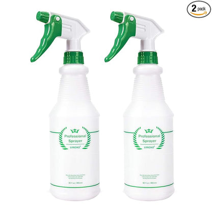 Plastic Spray Bottle 2 Pack, 32 Oz, All-Purpose Heavy Duty Spraying Bottles Leak Proof Mist Empty Water Sprayer for Cleaning Solution, Essential Oils, Hair, Planting with Adjustable Nozzle - Green