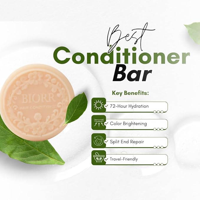 BIORR Deep Moisturizing & Color Protection Conditioner Bar – Pomegranate Extract with Hydrolyzed Rice & Oat Protein – Sulfate-Free, Vegan Solid Conditioner for Color-Treated Hair