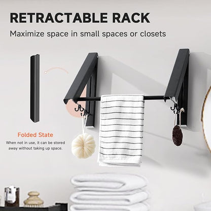 Retractable Clothes Drying Rack with 31 in Rod,Space Saver Wall-Mounted Retractable & Foldable Clothes Hanger for Laundry Room,Bedroom,Closet Storage Organization (2pcs, Black)