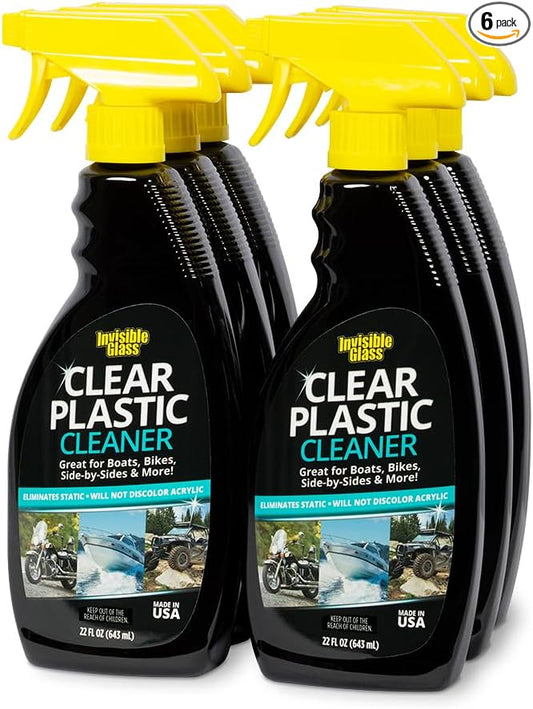 Invisible Glass 92084-6PK Clear Plastic Cleaner for Cars, Motorcycles, RVs, Boats, Helmet Visors, Golf Carts, Acrylic and Vinyl Windows, Streak-Free, Haze-Free, Prevents Static, 22 Fl Oz, Pack of 6
