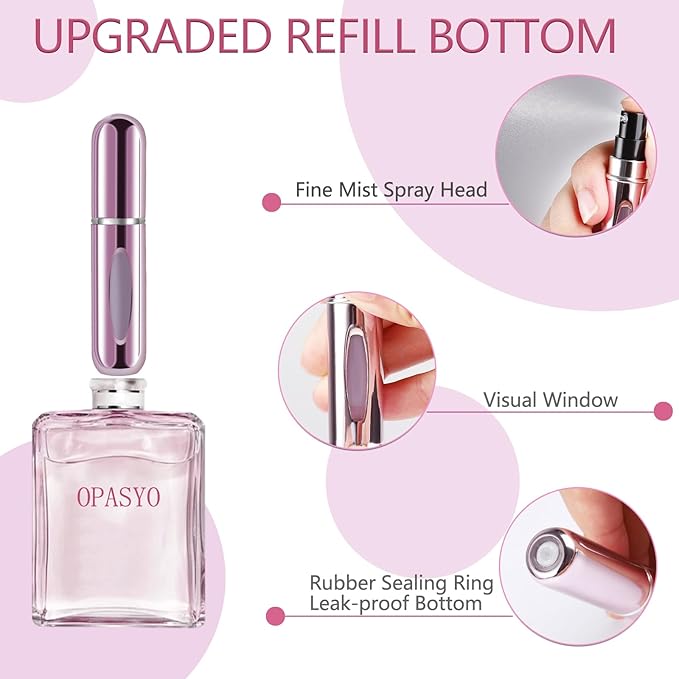 opasyo Refillable Perfume Portable Atomizer Bottle Refillable Perfume Spray, Leak-Proof Perfume Spray Bottle, Travel Perfume for Traveling and Outgoing (5ml, 4 Pack Gold/Pink/Blue/Black)
