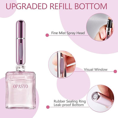 opasyo Refillable Perfume Portable Atomizer Bottle Refillable Perfume Spray, Leak-Proof Perfume Spray Bottle, Travel Perfume for Traveling and Outgoing (5ml, 5 Pack Silver/Pink/Gold/Blue/Black)