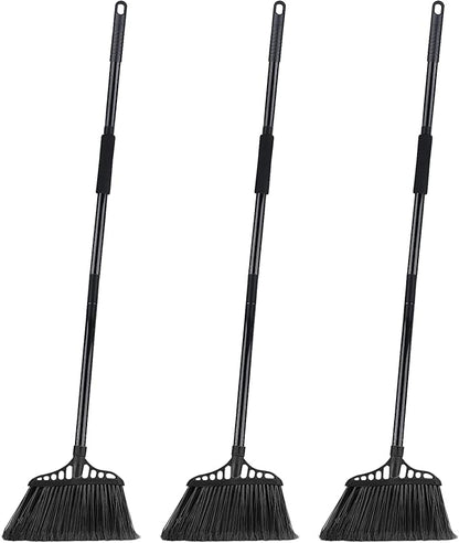 Tiumso 3-Pack Heavy Duty Broom, Commercial Broom with 55" Long Handle Outdoor Indoor, Industrial Brooms for Sweeping Garage Concrete Courtyard Patio Home Kitchen Office - All Black