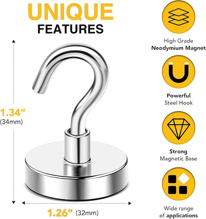 DIYMAG Magnetic Hooks, 120lbs+ Magnet Hook 2026 Cruise Cabin Ship Essentials Heavy Duty Strong Magnets Refrigerator Fridge Hanging for Classroom Beach Vacation Kitchen Grills Home 20 Pack (Silver)
