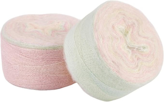2 Roll Mohair Wool Yarn Soft for Crocheting Knitting Hand Washable Long Wool Yarn DIY Scarf Crochet Thread for Clothes Hats Sweater Scarf Craft Projects (Misty Rose)
