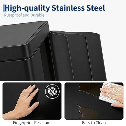 Garvee Dual Compartment Trash Can, 2 x 5.3 Gal (2 x 20L) Stainless Steel Recycling Bin with Foldable Foot Pedal & Soft-Close Lid, Kitchen Garbage & Recycle Combo - Black