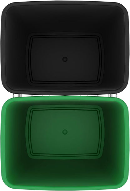 Rev-A-Shelf Double 35 Qt Pullout Trash Can for Base Kitchen Cabinets, Garbage Waste & Recycling Bin System with Full Extension Slides, Min Opening Width of 14.5", Green/Black, RV-18KD-1918C-S