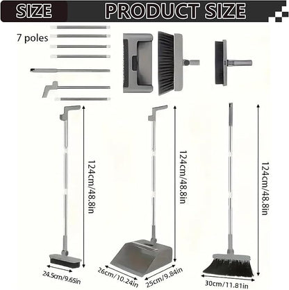 Broom and Dustpan, 3-in-1 Broom with Dustpan Combo Set Foldable and Rotating and Set with Long Handle for Home Office School Dorm, and