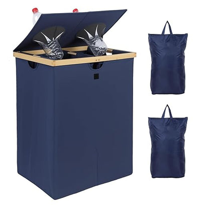 OTraki 140L Recycling Bin for Kitchen Indoor Home, 2 Compartments Large Home Recycle Bin with Lid with 2 Removeable and Reusable Inner Bag for Bottle Can Glass Waste Plastice Stickers
