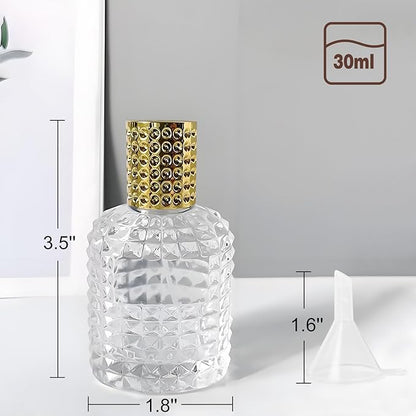 Perfume Bottle Atomizer 30ML Refillable Fine Mist Spray Bottles, Empty Glass Essential Oil Container for Travel, Handbag or Date, With Storage Bag & Funnels(Retro)